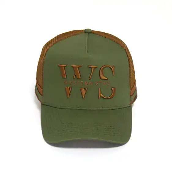 Western Stag Embroidered Trucker Hat - army green