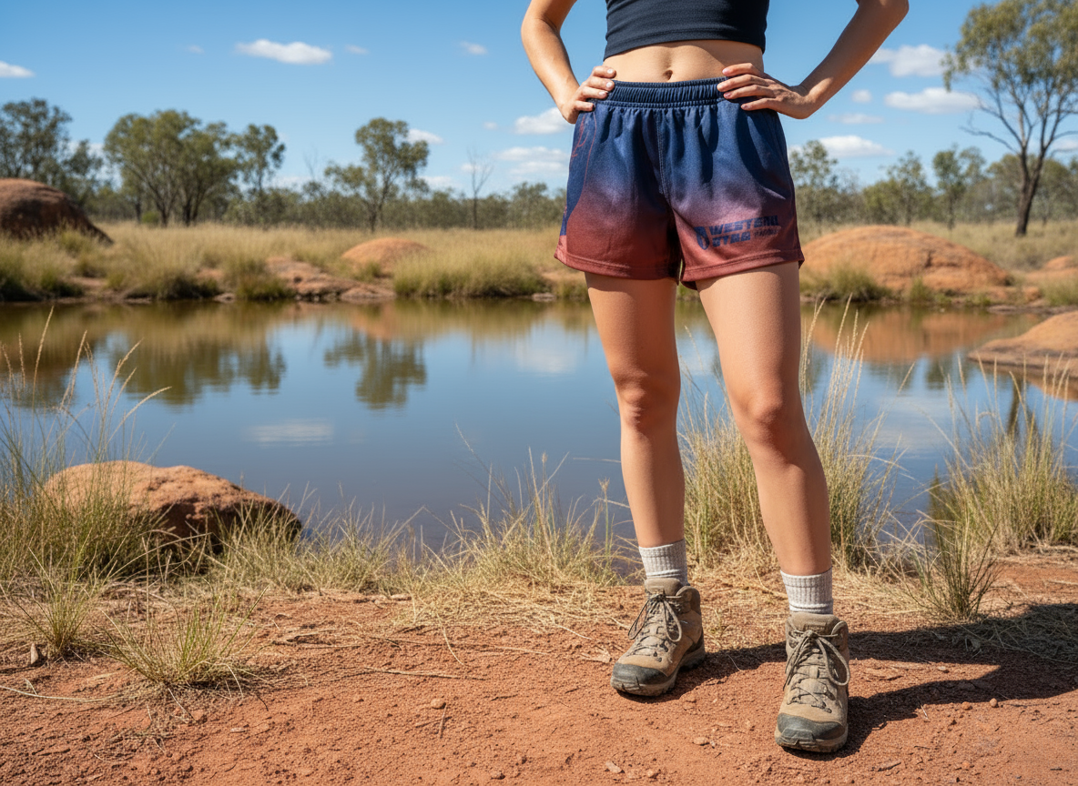 Western Stag Country Outback Footy Shorts - navy / burgundy