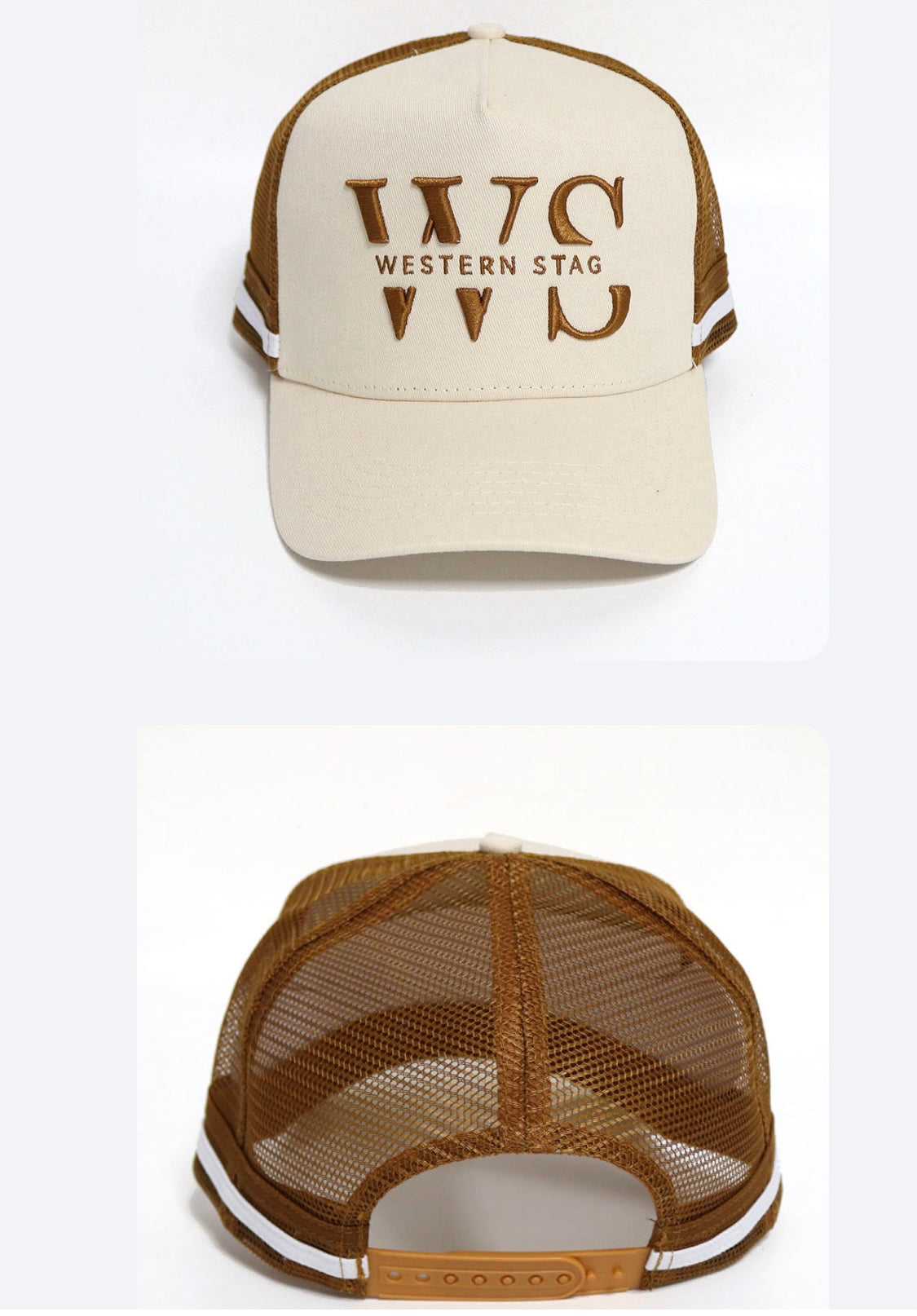 Western Stag Embroidered Trucker Hat - cream