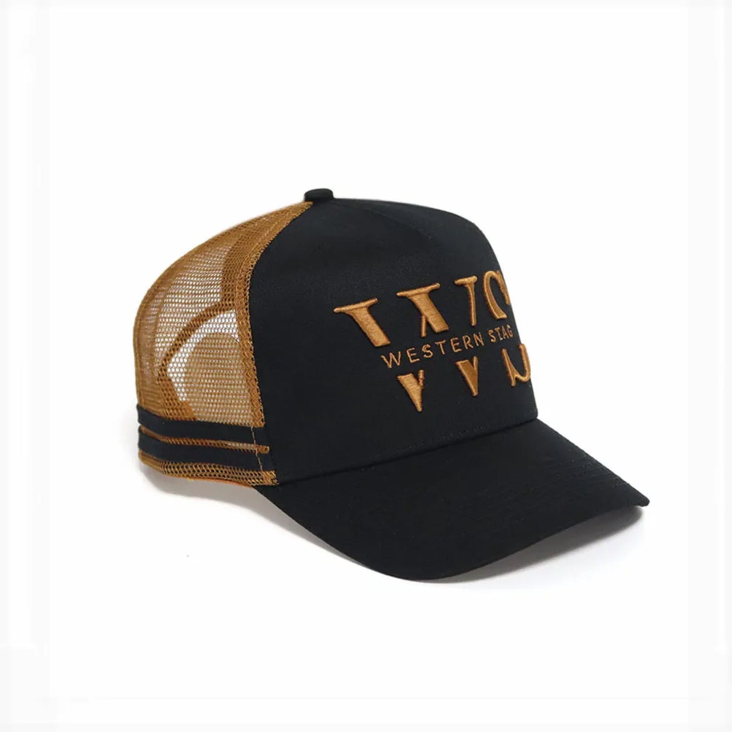 Western Stag Embroidered Trucker Hat - black