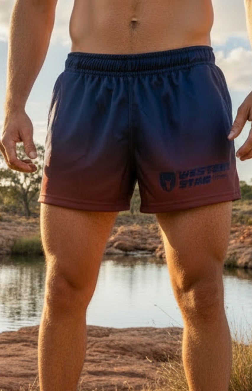 Western Stag Country Outback Footy Shorts - navy / burgundy