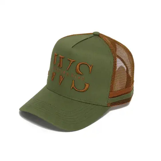 Western Stag Embroidered Trucker Hat - army green