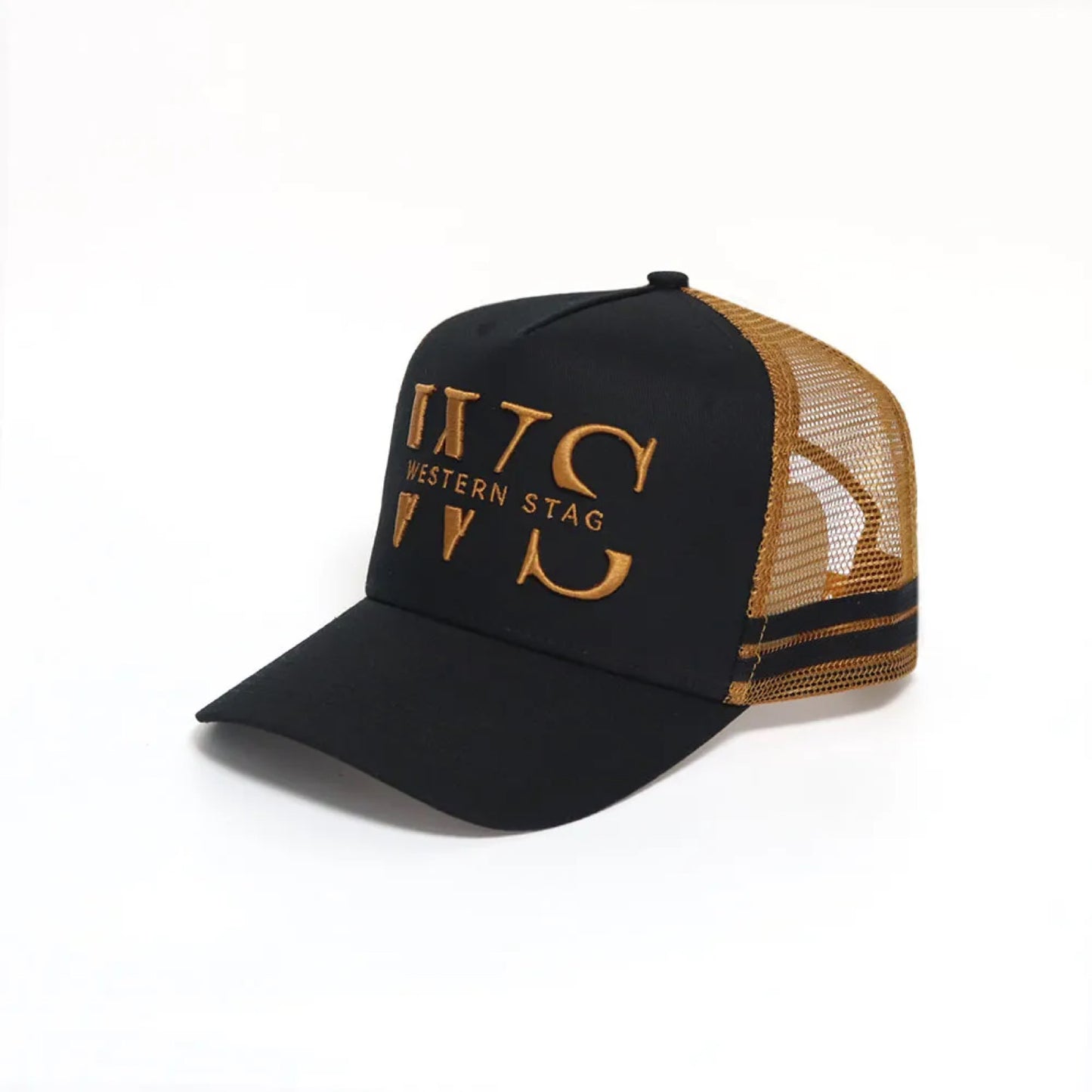 Western Stag Embroidered Trucker Hat - black