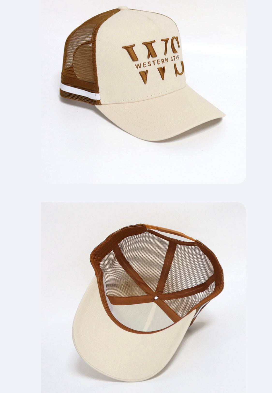 Western Stag Embroidered Trucker Hat - cream