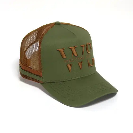 Western Stag Embroidered Trucker Hat - army green