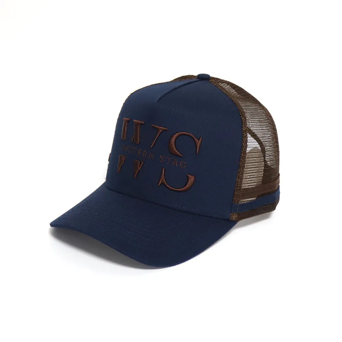 Western Stag Embroidered Trucker Hat - Navy