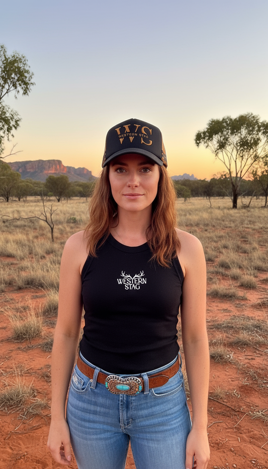 Western Stag Women’s Country Singlet - Black