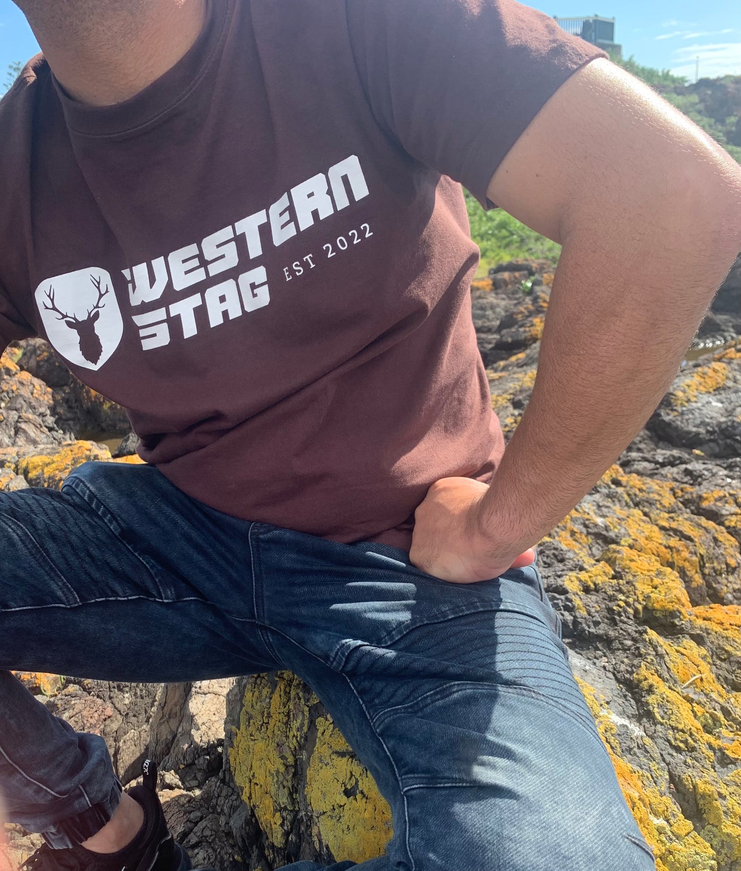 Western Stag unisex chocolate brown t-shirt