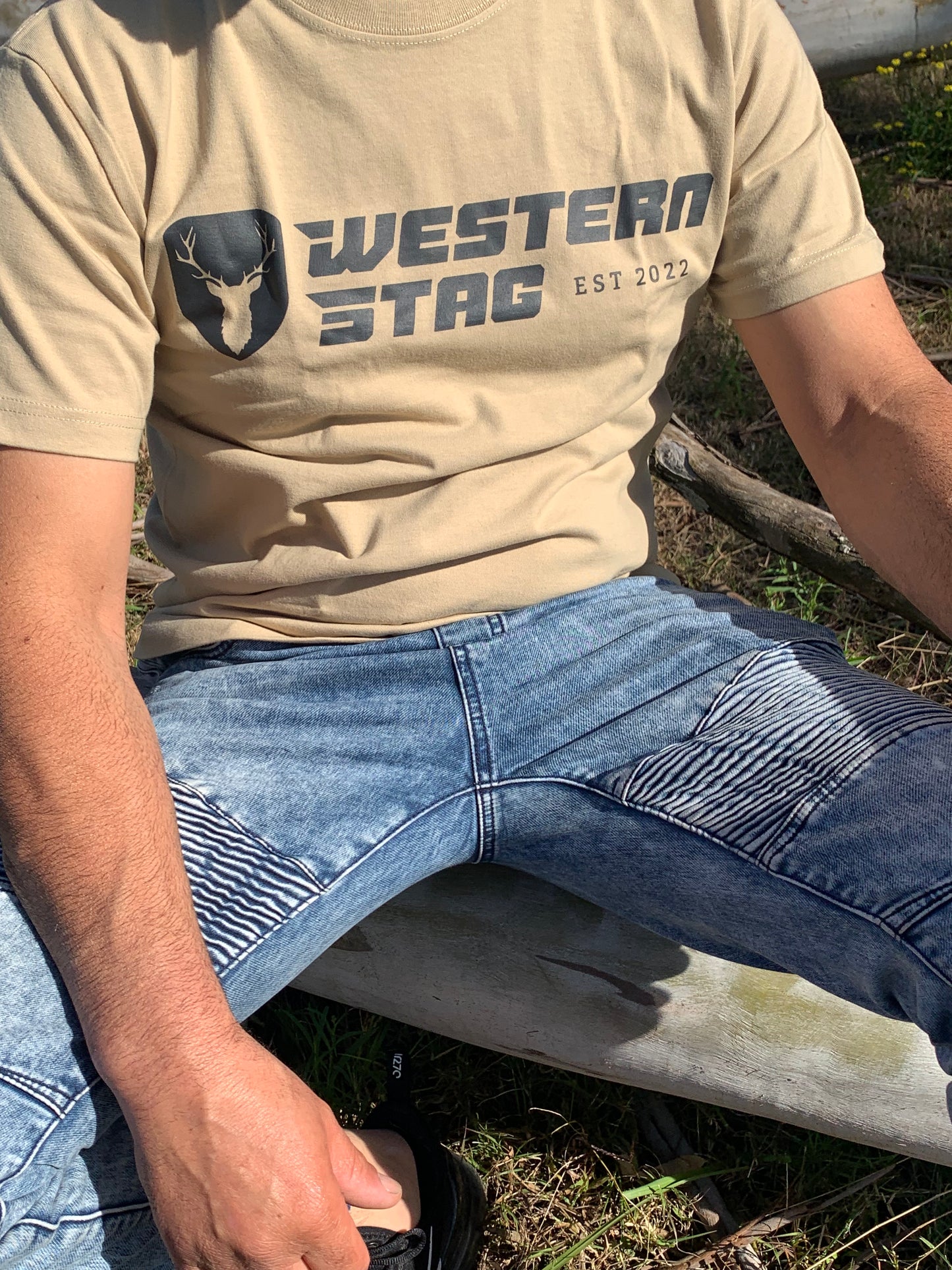 Western Stag unisex tan t-shirt